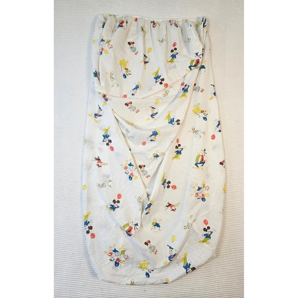 Vintage Disney Mickey Mouse Donald Duck Pluto Fit Crib Sheet White Multi Color
